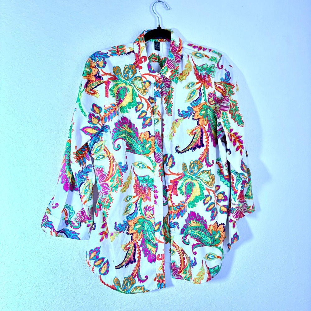 Lauren Ralph Lauren Button Down XL Multicolor Paisley Floral Cotton colorful